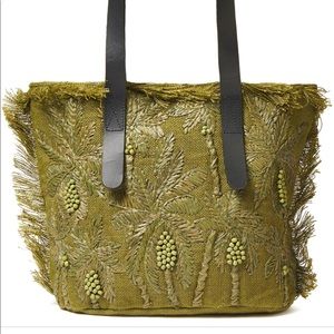 ANTIK BATIK
Barry large fringe-trimmed embellished raffia and jute tote